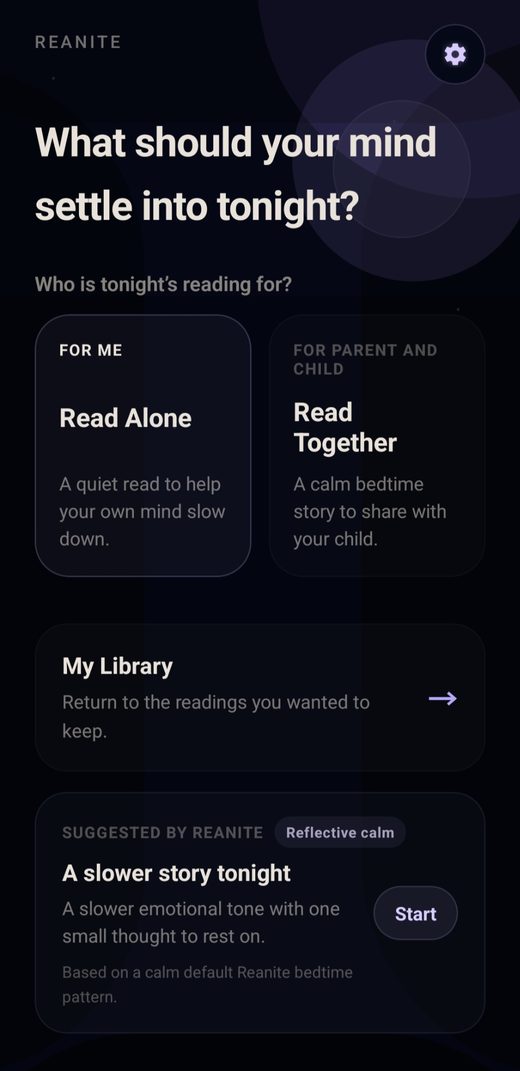 Reanite Read Alone home screen
