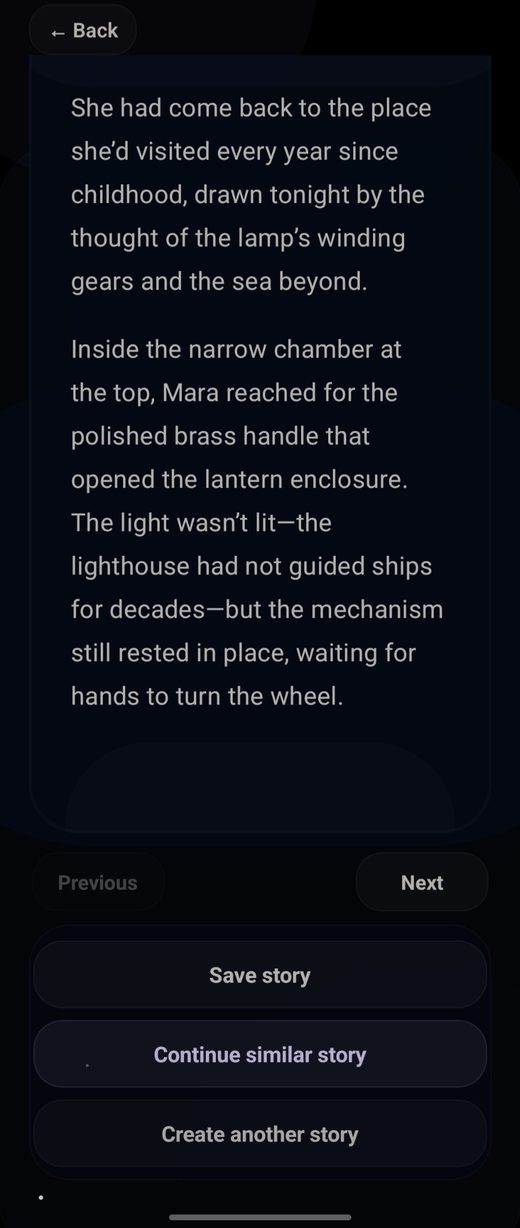 Story actions screen