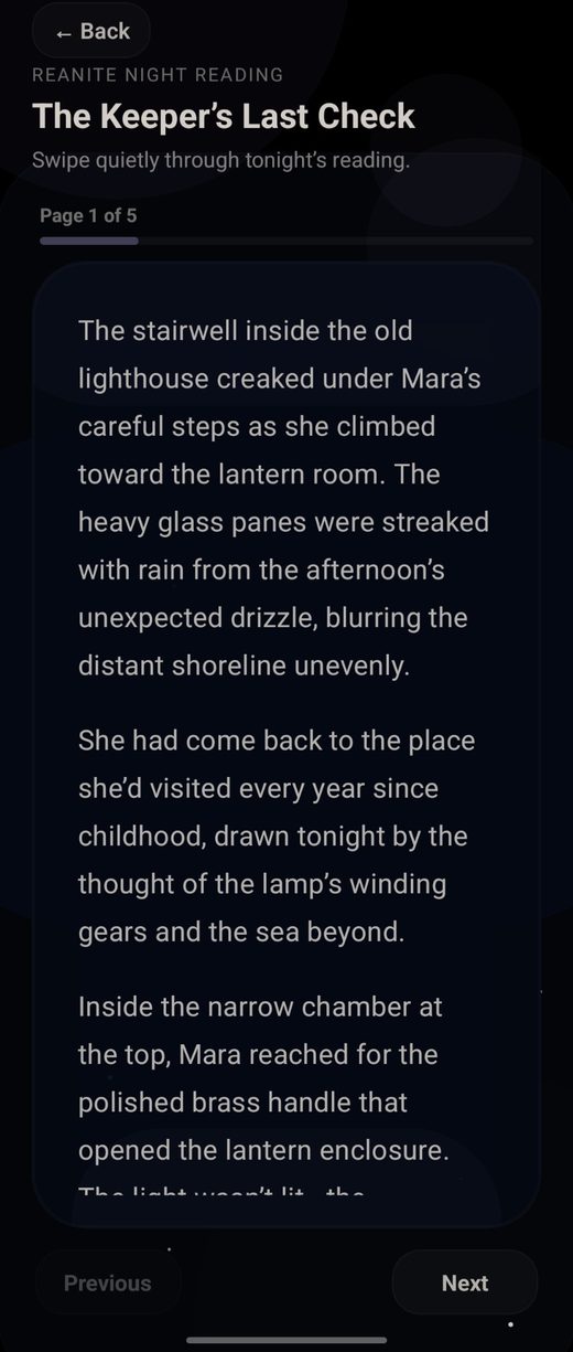 Reanite story reading screen